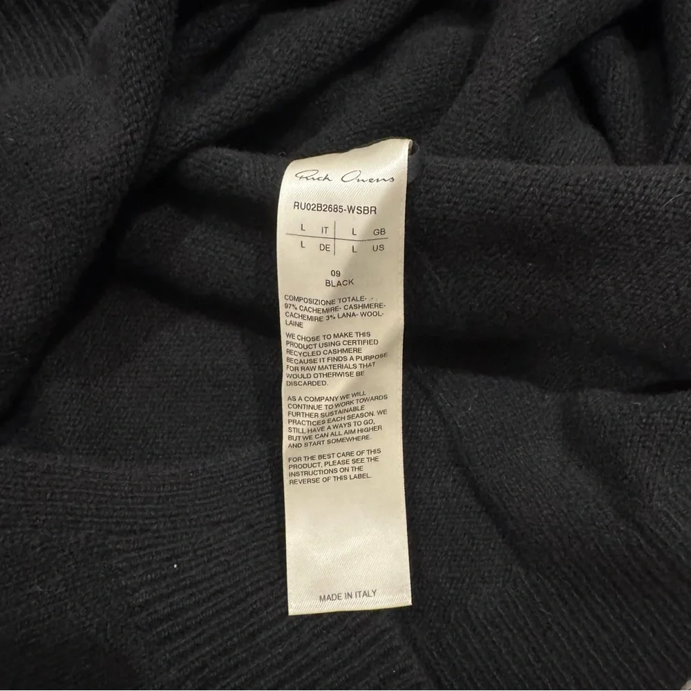Rick Owens Recycled Cashmere Hoodie Black Pullover Cardigan